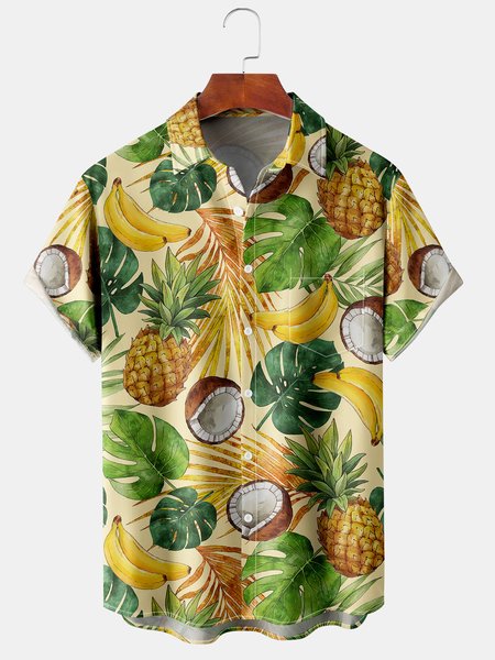 

Men's Fruit Print Casual Breathable Hawaiian Short Sleeve Shirt, Yellow, Men's Floral shirt