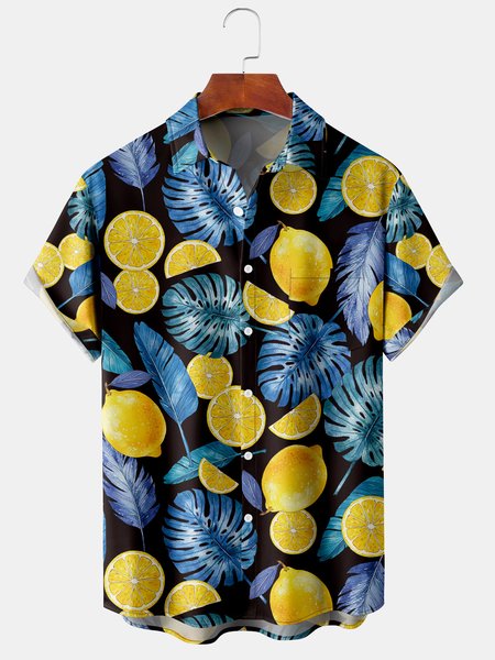 

Men's Fruit Print Casual Breathable Hawaiian Short Sleeve Shirt, Black, Men's Floral shirt