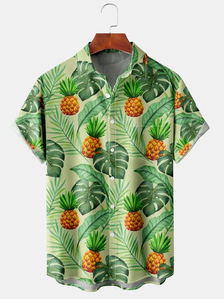

Men's Fruit Print Casual Breathable Hawaiian Short Sleeve Shirt, Green, Men's Floral shirt