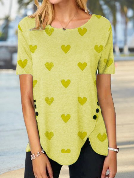 

Geometric Heart Basics Regular Fit Short Sleeve Tops, Yellow, Shirts & Blouses