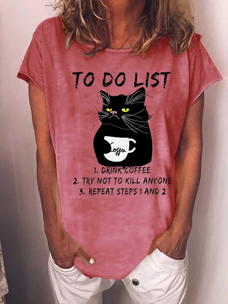 

Funny Black To Do List Drink Coffee Loosen Crew Neck Vaion Short Sleeve T-Shirt, Pink, T-shirts