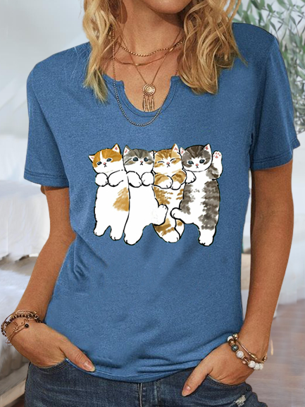 

U-Neck Short Sleeve Tops, Blue, Tops