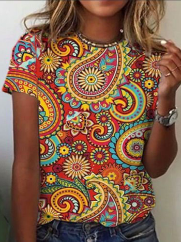 

Floral Vacation Crew Neck Short Sleeve T-Shirt, Multicolor, Tops
