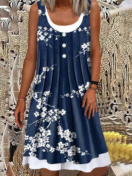 

Casual Printed Crew Neck Short Sleeve Knit Dress, Navy blue, Mini Dresses