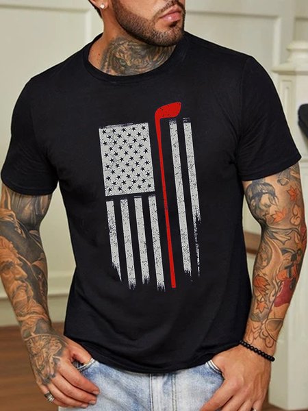 

Men's American Flag Print Short Sleeve Tee, Black, T-shirt