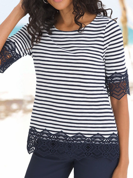 

Regular Fit Casual Striped Short Sleeve T-Shirt, Purplish blue, Tunics