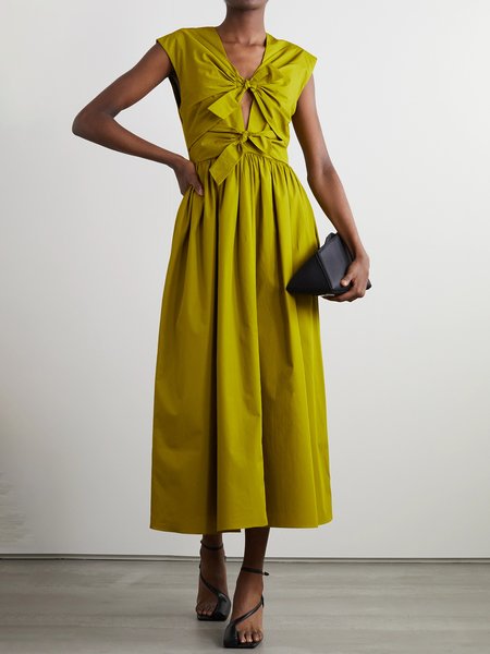 

V Neck Regular Fit Solid Sleeveless Woven Dress, As picture, Maxi Dresses