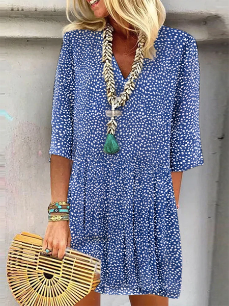 

Polka Dots Casual V Neck Half sleeve Dress, Blue, Mini Dresses