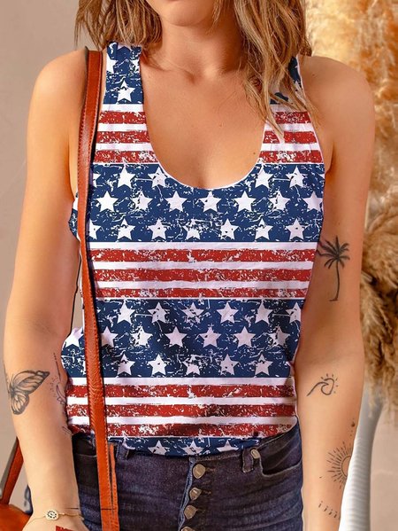 

Independence Day Flag Print U-Neck Top, Blue, Tanks & Camis