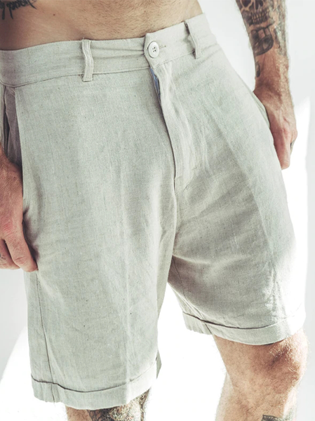 

Cotton Linen Style American Casual Basic Versatile Linen Shorts, As picture, Men's shorts