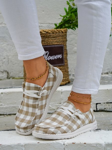 

JFN Casual Lightweight Canvas Lace Up Flats, Apricot, Flats