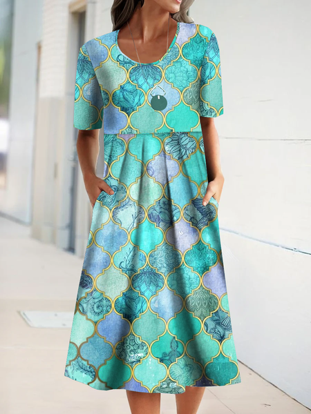 

Casual Pockets Short Sleeve Woven Dress, Green, Mini Dresses