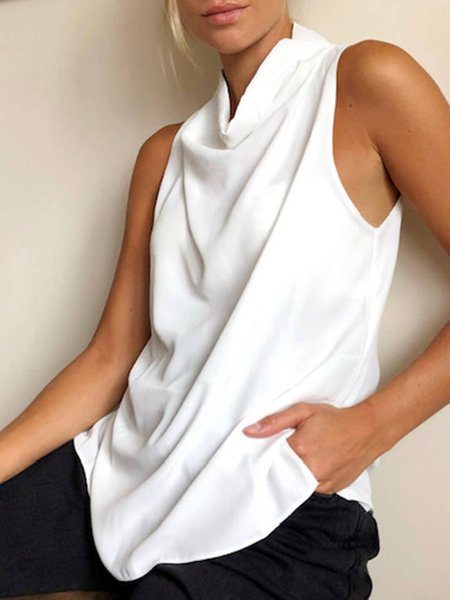 

Cowl neck Solid Regular Fit Woven, White, Tunics