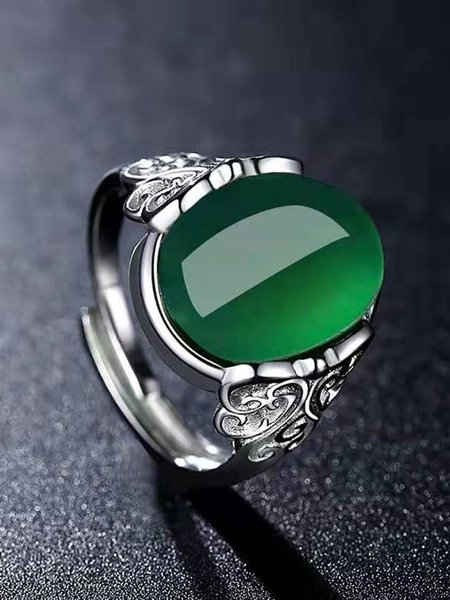 

JFN Ethnic Pattern Red Onyx Green Onyx Open Ring, Rings