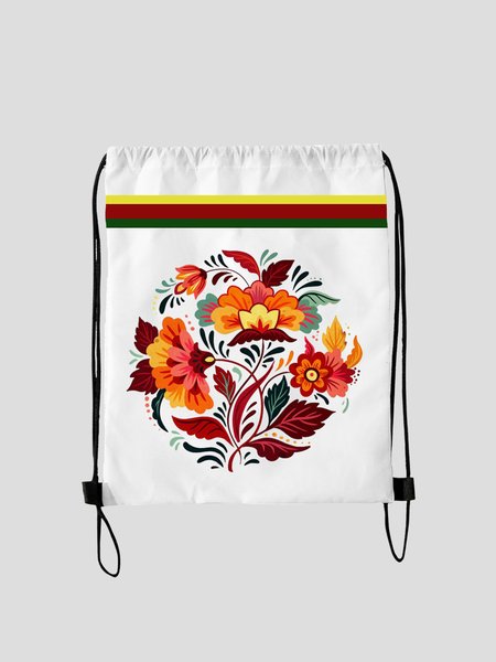 Lightweight Floral Pattern Drawstring Backpack, White, Bags