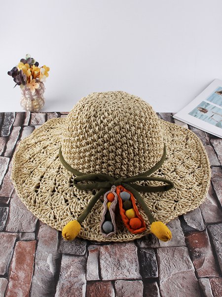 

Beach Resort Style Foldable Braided Sunscreen Straw Hat, Beige, Hats