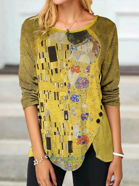 

JFN Round Neck Art Inspired Casual Tunic Top, Yellow, Shirts & Blouses