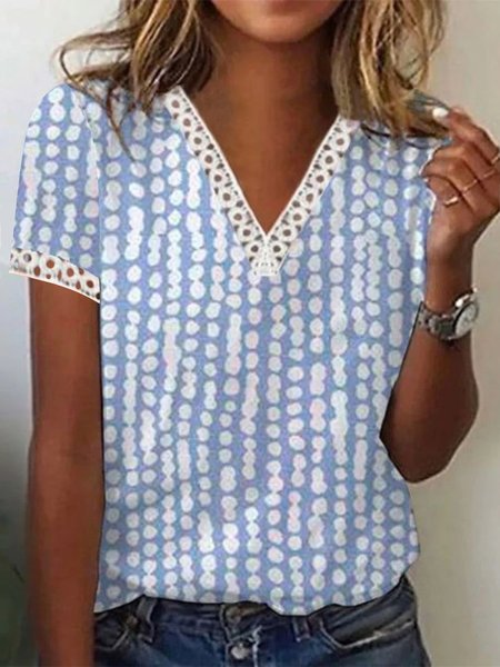 

Casual V Neck Regular Fit Short Sleeve T-Shirt, Blue, T-Shirts