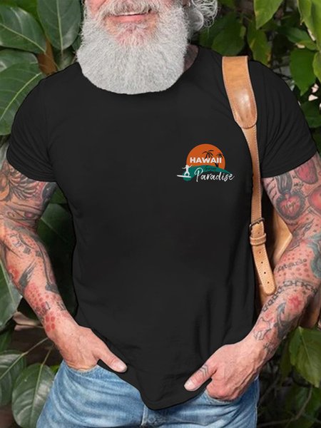 

Men's Hawaiian Graphic Coconut Print Short Sleeve Tee, Black, T-shirt