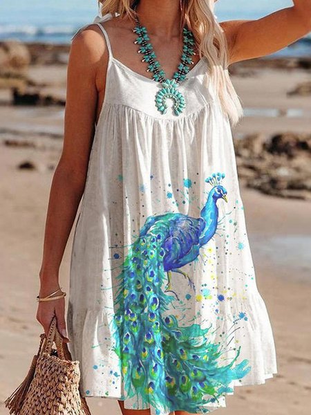 

Adjustable Strap Animal Spaghetti Sleeveless Woven Dresses, Green, Mini Dresses