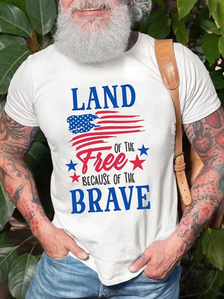 

Men's Flag Print Casual Short Sleeve T-Shirt, White, T-shirts