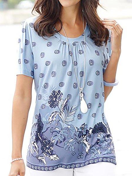 

Crew Neck Casual Regular Fit Short Sleeve T-Shirt, Blue, T-Shirts
