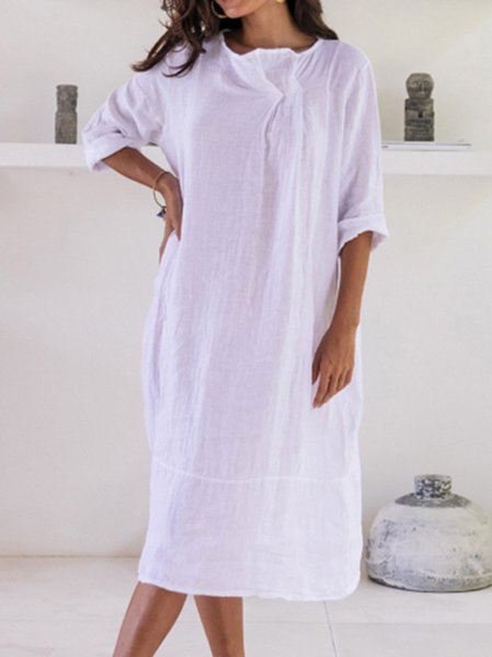 

Casual Plain Short Sleeve Dresses, White, Midi Dresses