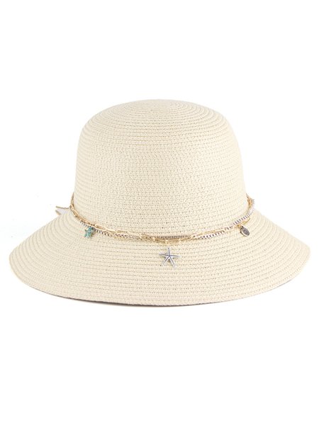 

JFN Beach Vacation Style Foldable Sunscreen Straw Hat, Beige, Women Hats