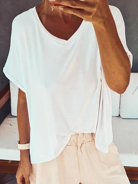 

Plus size Casual Short Sleeve Plain T-Shirt, White, T-Shirts