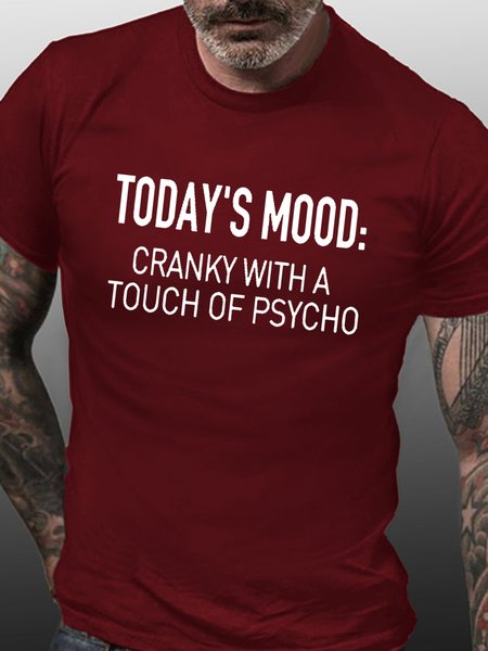 

Funny Today’s Mood Cranky With A Touch Of Psycho Cotton Short Sleeve Crew Neck Short Sleeve T-Shirt, Red, T-shirts