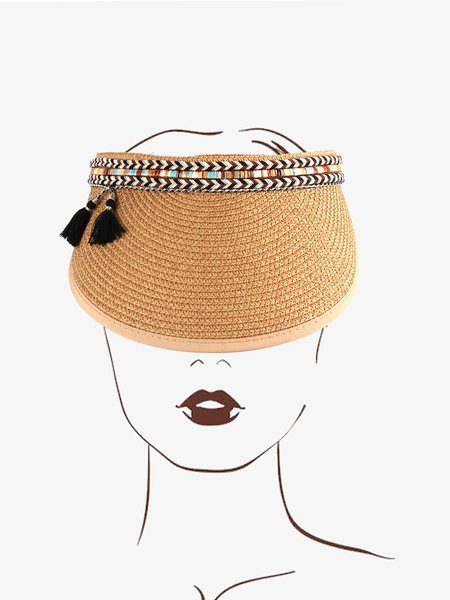 

Vacation Style Beach Braided Straw Hat Stretch Outdoor Hat, Khaki, Hats