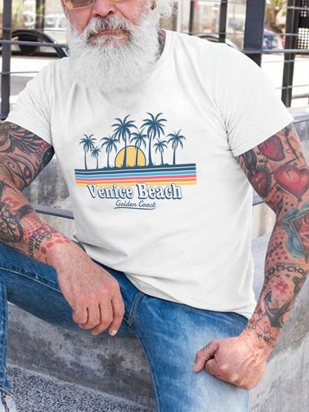 

Men's Hawaiian Graphic Coconut Print Short Sleeve Tee, White, T-shirt