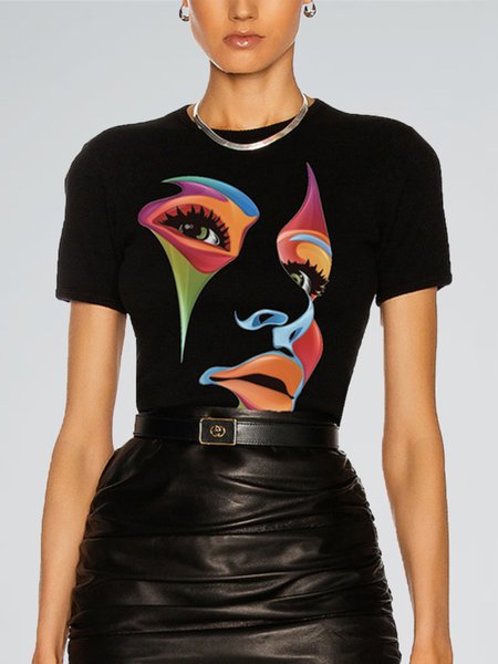 

Statement Skinny Crew Neck Short Sleeve T-Shirt, Black, Tees