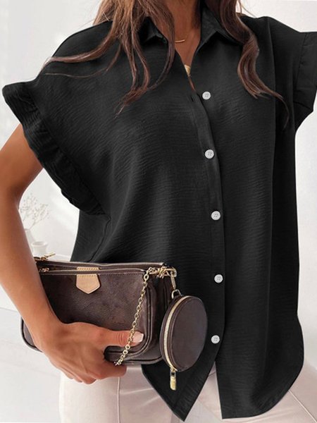 

Solid Casual Short Sleeve Blouse, Black, Blouses & Shirts