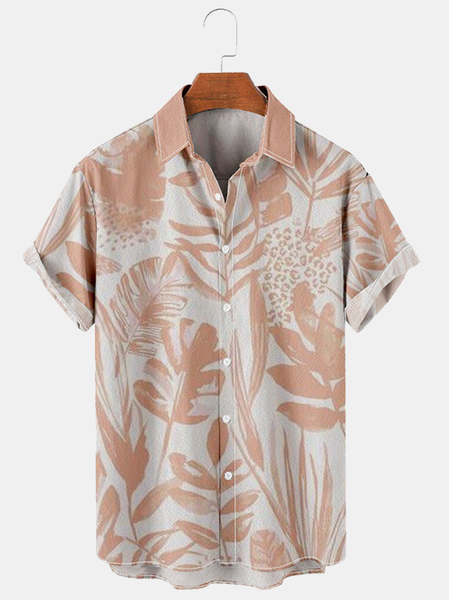 

Cotton Linen Style Parrot Plant Floral Print Lapel Cozy Linen Shirt, As picture, Shirts ＆ Blouse
