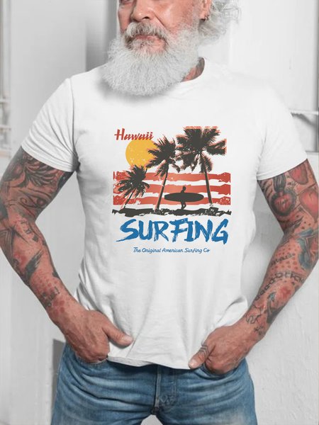 

Men's Hawaiian Print Resort Short Sleeve Tee, White, T-shirt
