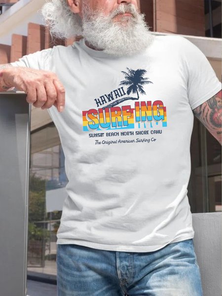 

Men's Hawaiian Print Resort Short Sleeve Tee, White, T-shirt