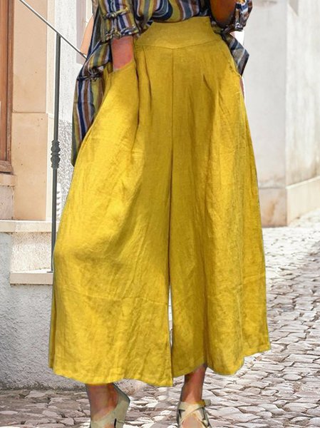 

Loosen Plain Cotton Pants, Yellow, Pants