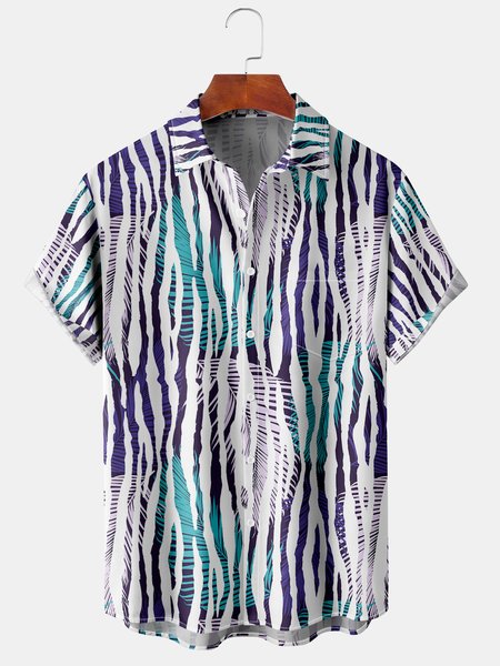 

Men's Geometric Stripe Print Casual Short Sleeve Hawaiian Shirt, As picture, Men's Floral shirt