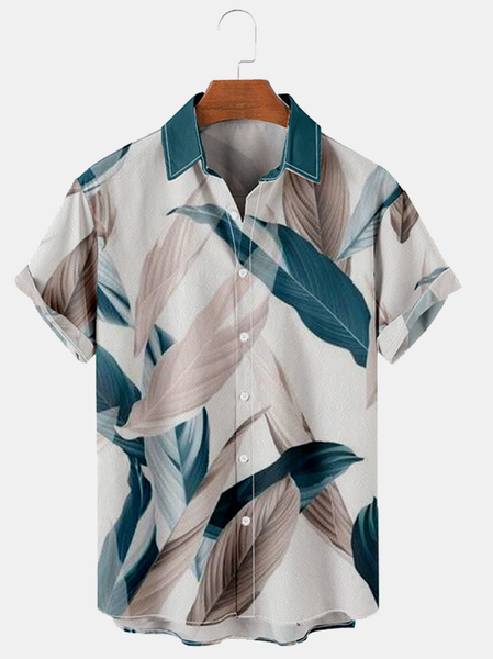 

Cotton Linen Botanical Floral Print Lapel Cozy Linen Shirt, As picture, Shirts ＆ Blouse