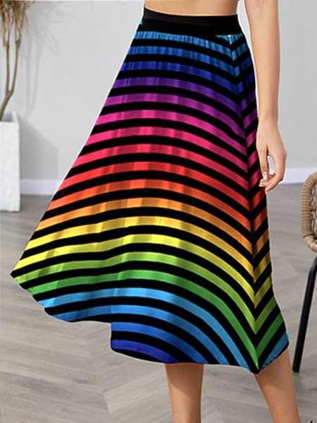 

rainbow gradient stripe print skirt Vacation Long Skirt, Multicolor, Skirts
