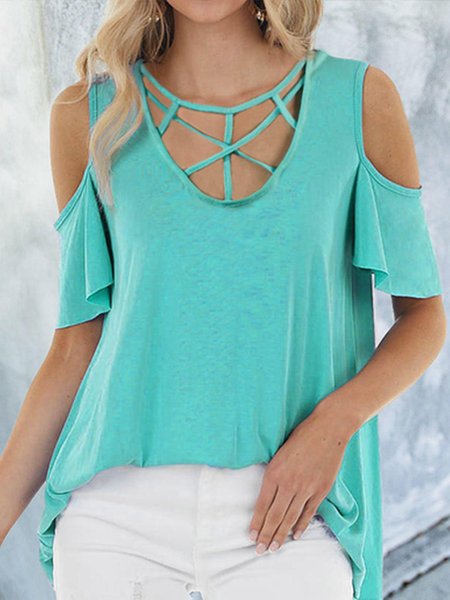 

Plain Crew Neck Short Sleeve Tops, Green, Tops
