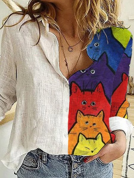 

Vaion Loosen Cute Pattern Long Sleeve Blouse, Multicolor, Tops