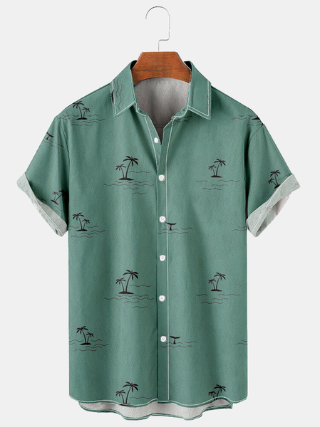 

Cotton and Linen Style Coconut Print Lapel Cozy Linen Shirt, As picture, Shirts ＆ Blouse