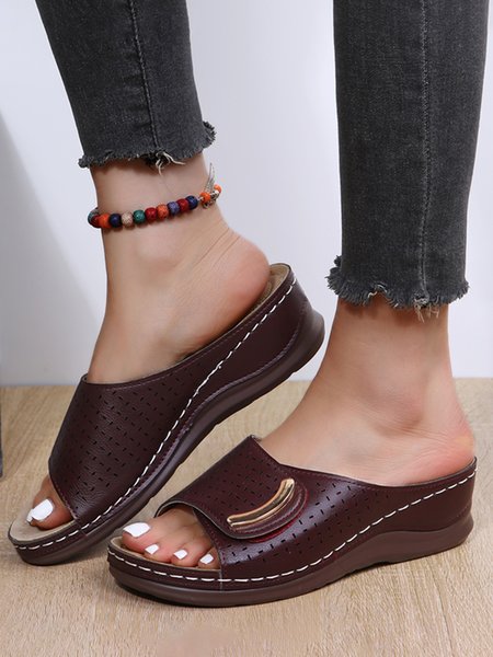 

Perforated Hollow Metal Sheet Vintage Casual Slippers, Wine red, Women Shoes>>Women's Shoes>>Women sandals Slippers