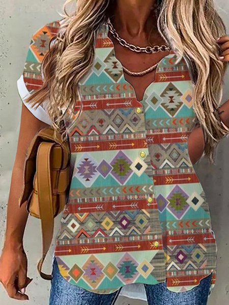 

Loosen Tribal Short Sleeve Blouse, Multicolor, Blouses & Shirts