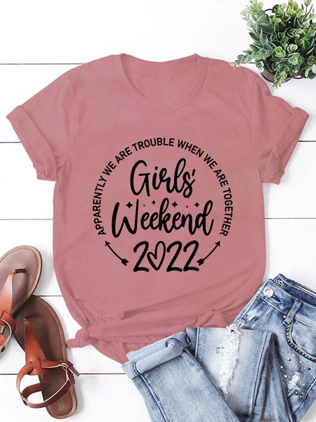 

Girls Weekend 2022 Vacation Funny Crew Neck T-shirt, Pink, T-shirts