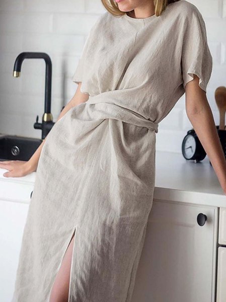 

Plain color cotton and linen multi-wear dress, Khaki, Dresses