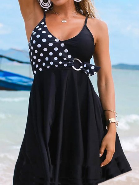 

Vacation Loosen Polka Dots Sleeveless Knitting Dresses, Black, Dresses