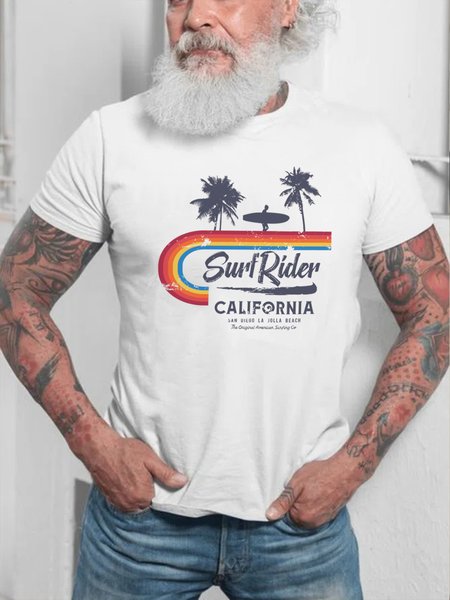 

Men's Coconut Tree Print Short Sleeve Tee, White, T-shirt